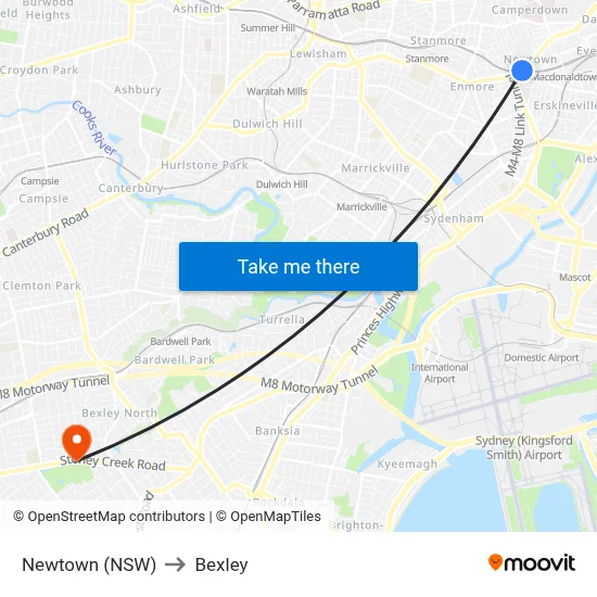 Newtown (NSW) to Bexley map