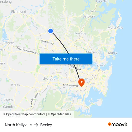 North Kellyville to Bexley map
