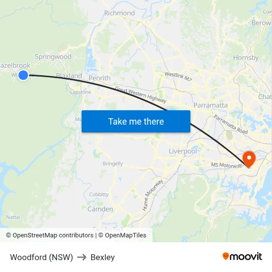 Woodford (NSW) to Bexley map
