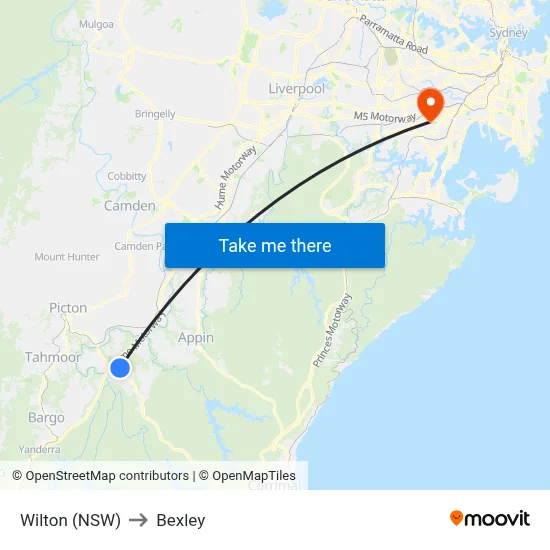 Wilton (NSW) to Bexley map