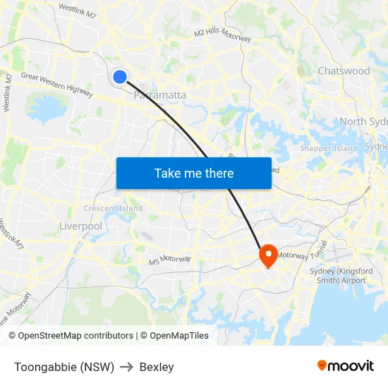 Toongabbie (NSW) to Bexley map