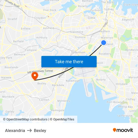 Alexandria to Bexley map