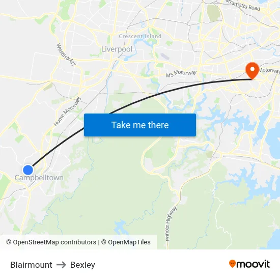 Blairmount to Bexley map