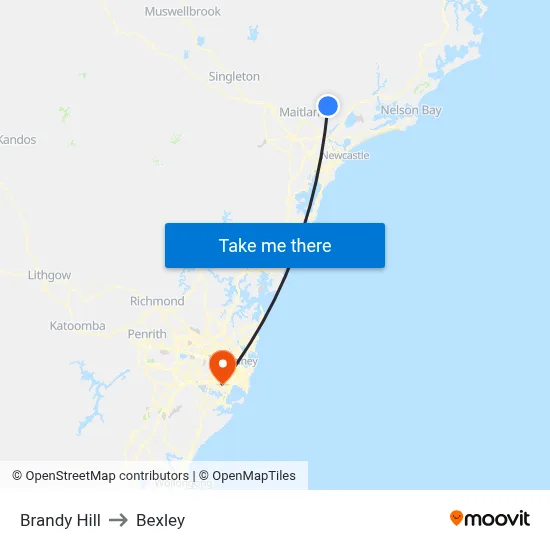 Brandy Hill to Bexley map