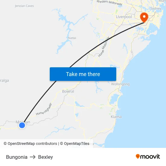 Bungonia to Bexley map