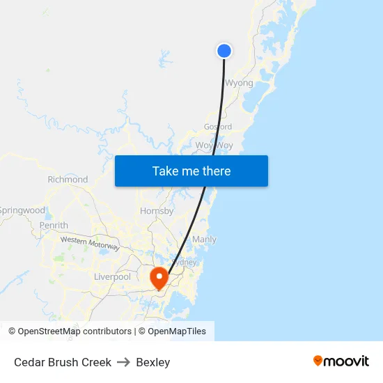 Cedar Brush Creek to Bexley map