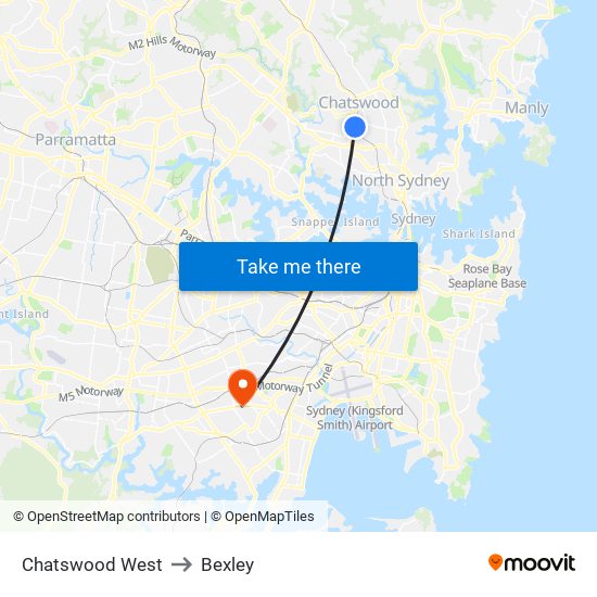 Chatswood West to Bexley map