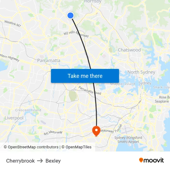 Cherrybrook to Bexley map