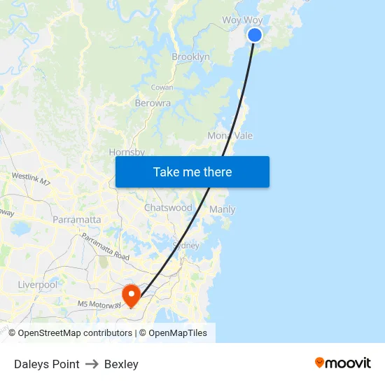 Daleys Point to Bexley map