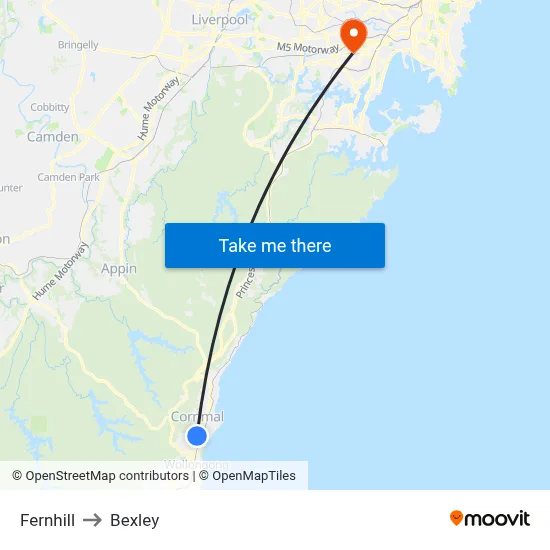 Fernhill to Bexley map