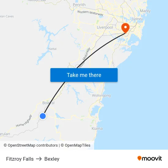Fitzroy Falls to Bexley map
