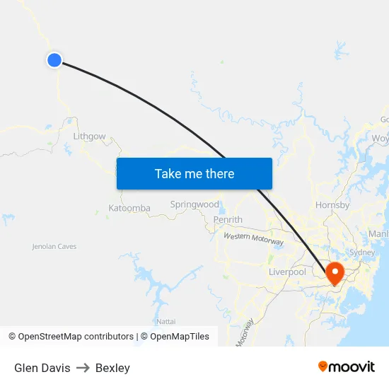 Glen Davis to Bexley map