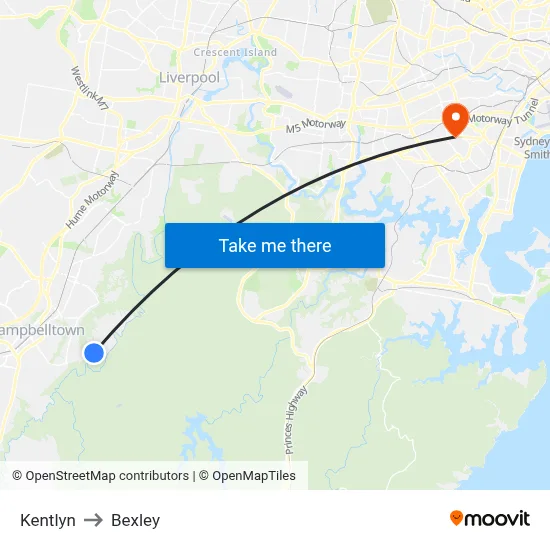 Kentlyn to Bexley map