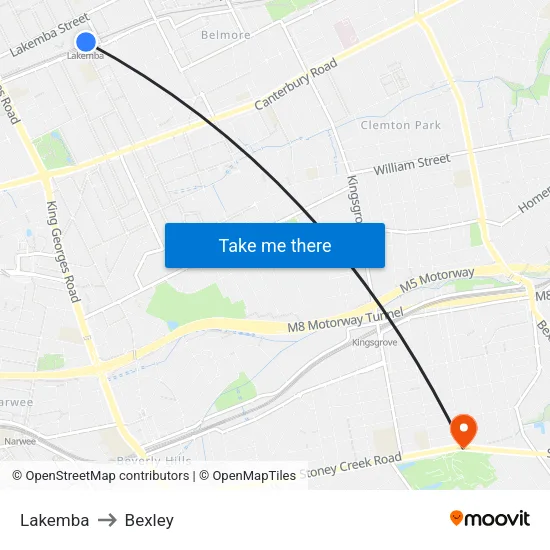 Lakemba to Bexley map