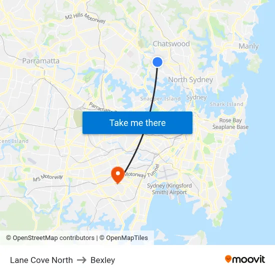 Lane Cove North to Bexley map