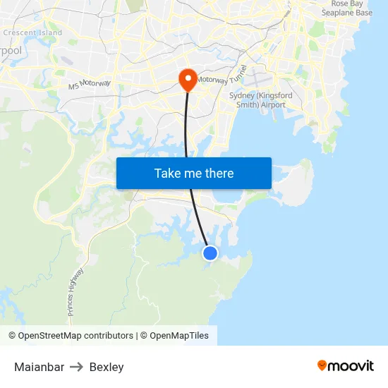 Maianbar to Bexley map