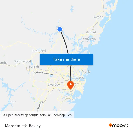 Maroota to Bexley map