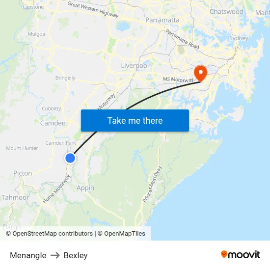 Menangle to Bexley map