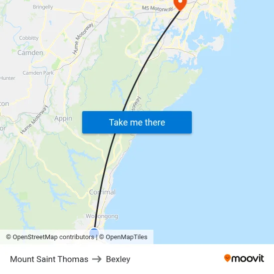 Mount Saint Thomas to Bexley map
