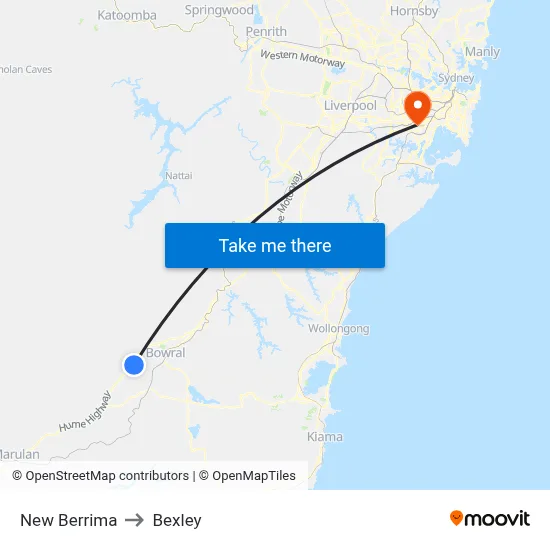 New Berrima to Bexley map