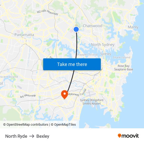 North Ryde to Bexley map