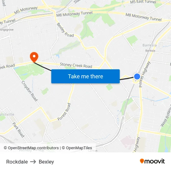 Rockdale to Bexley map