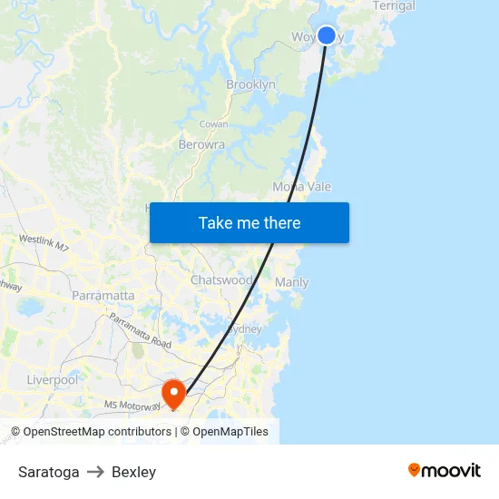 Saratoga to Bexley map