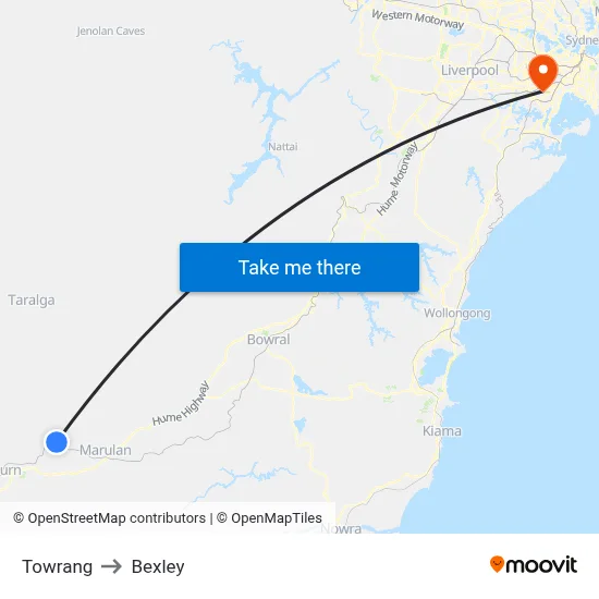 Towrang to Bexley map