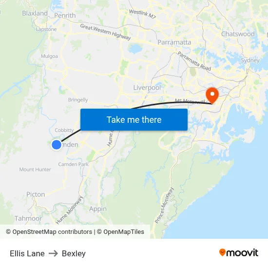 Ellis Lane to Bexley map