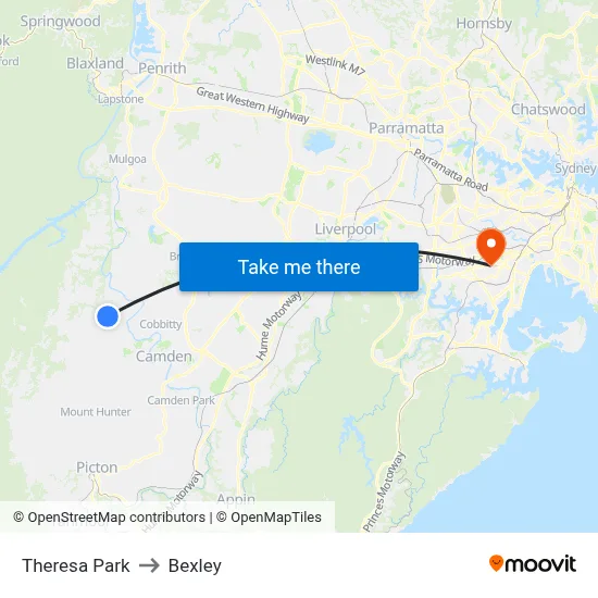 Theresa Park to Bexley map