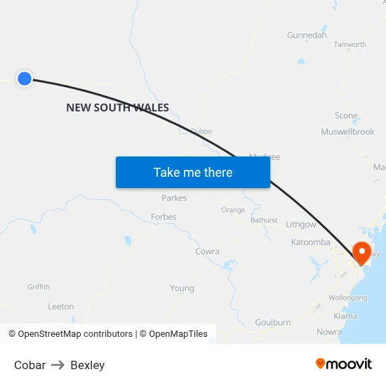 Cobar to Bexley map