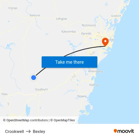 Crookwell to Bexley map