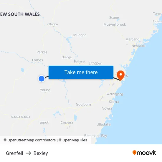 Grenfell to Bexley map