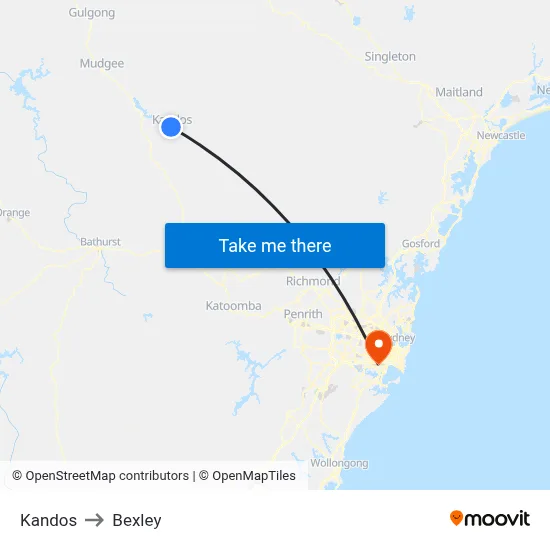 Kandos to Bexley map