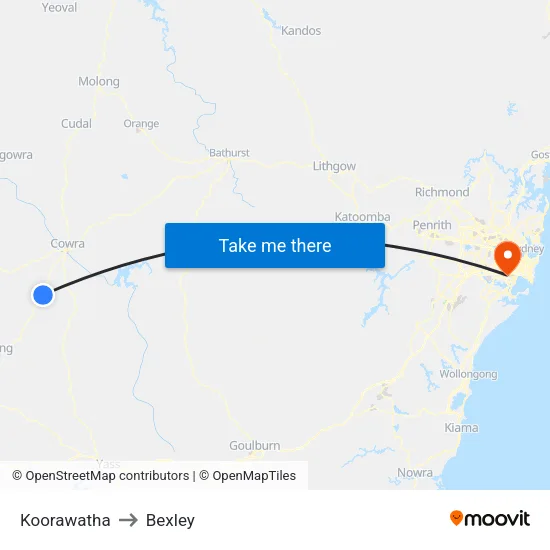 Koorawatha to Bexley map