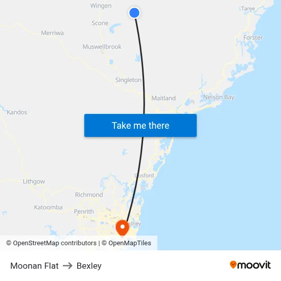Moonan Flat to Bexley map