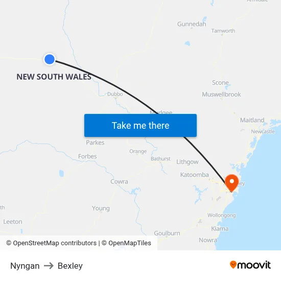 Nyngan to Bexley map