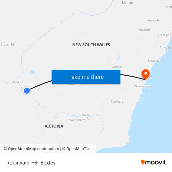 Robinvale to Bexley map