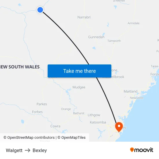 Walgett to Bexley map