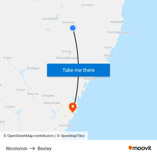 Woolomin to Bexley map