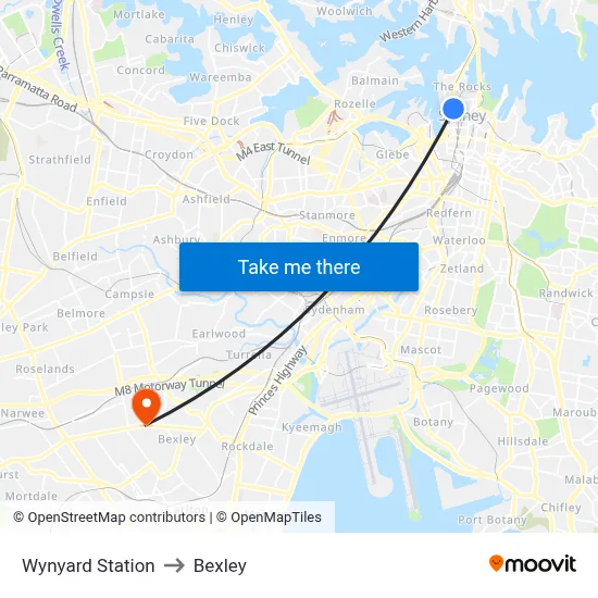 Wynyard Station to Bexley map