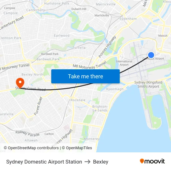 Sydney Domestic Airport Station to Bexley map