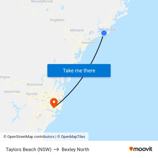 Taylors Beach (NSW) to Bexley North map