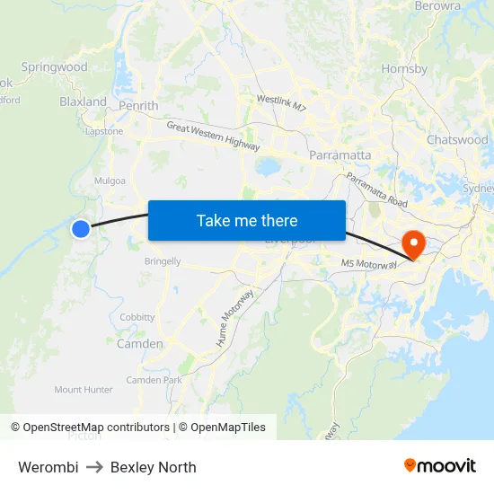 Werombi to Bexley North map
