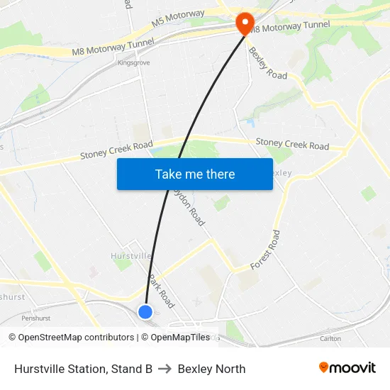 Hurstville Station, Stand B to Bexley North map