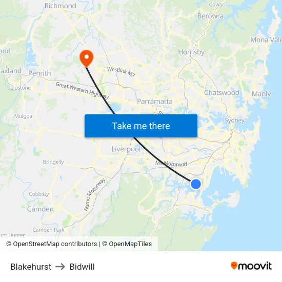 Blakehurst to Bidwill map