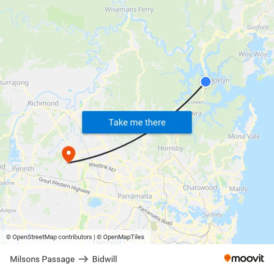 Milsons Passage to Bidwill map