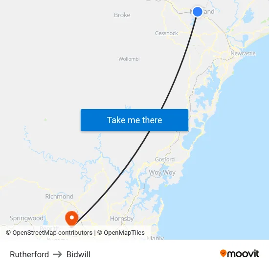 Rutherford to Bidwill map