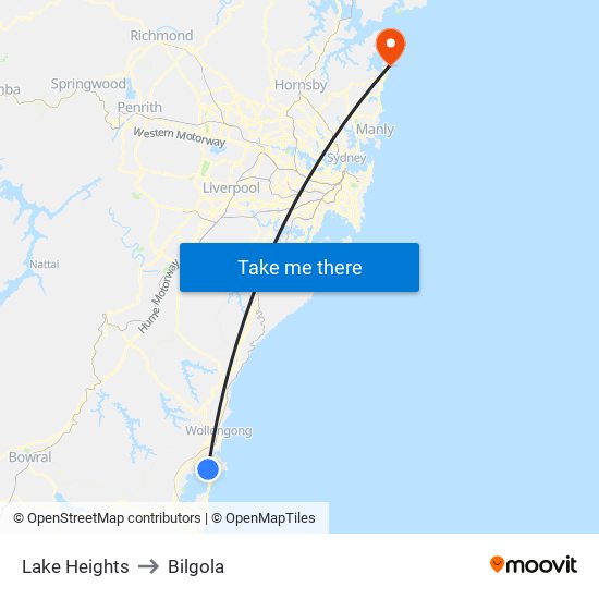 Lake Heights to Bilgola map