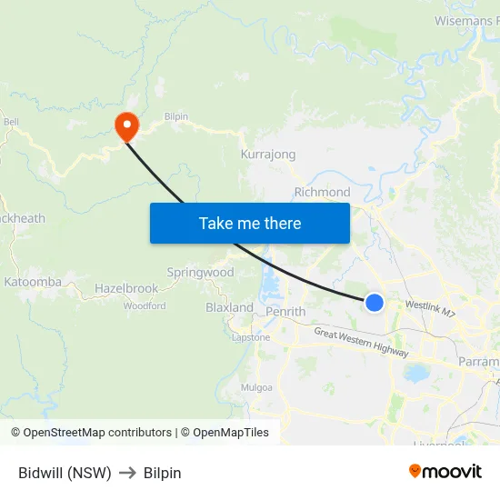 Bidwill (NSW) to Bilpin map